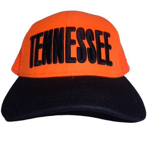 Tennessee Ball Cap, Orange Mesh, Black Embroidery and Bill, Snapback Trucker Hat